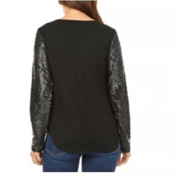 Cupio Black Sequin Statement Sleeves Blouse Long Sleeve Size Small - Picture 2 of 8